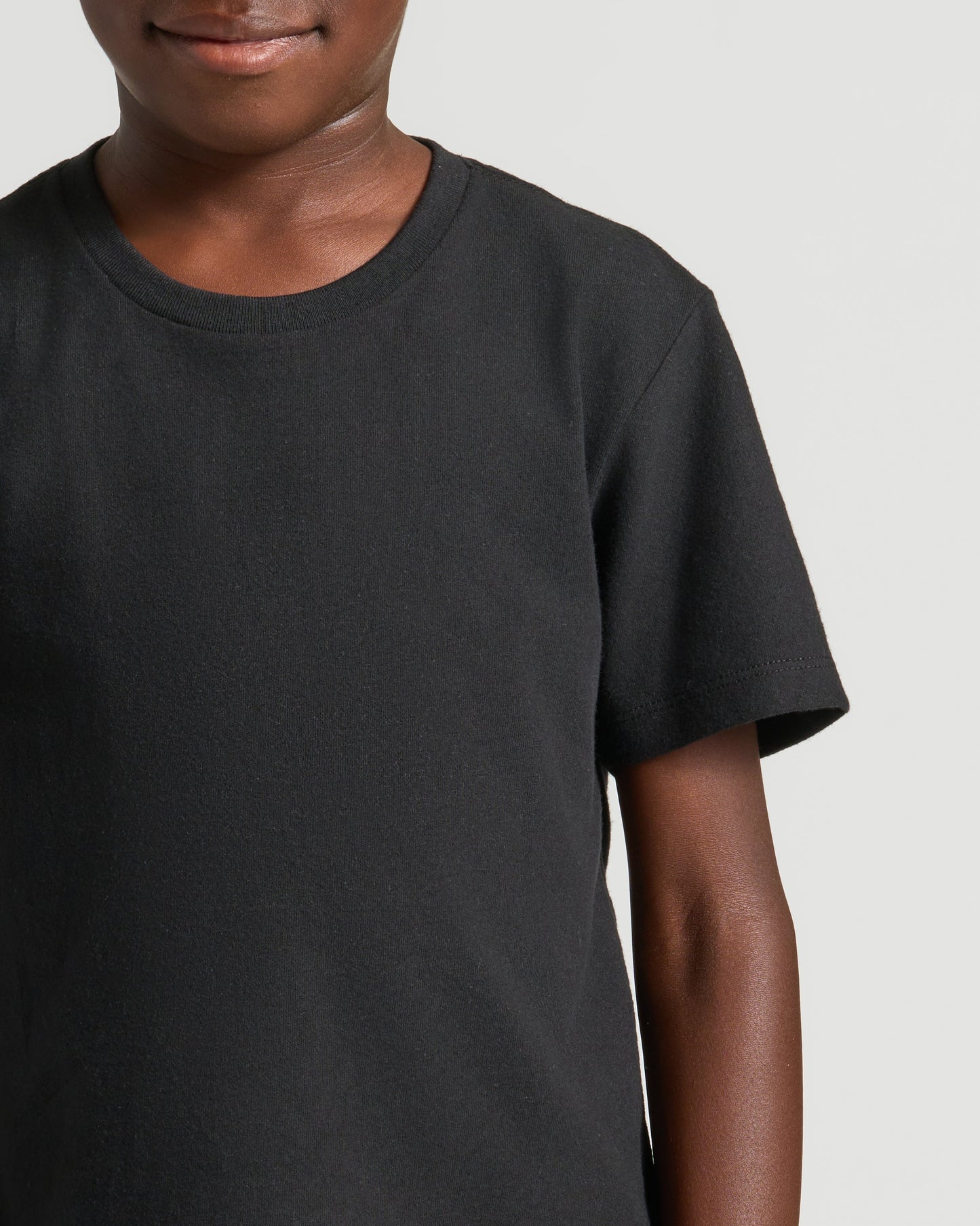 Boys' Black Classic Curved Hem Crew Neck