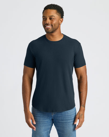 Navy Curved Hem Classic Crew Neck