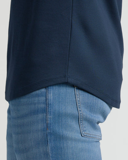 Navy Tall Pima Cotton Blend Curved Hem Crew