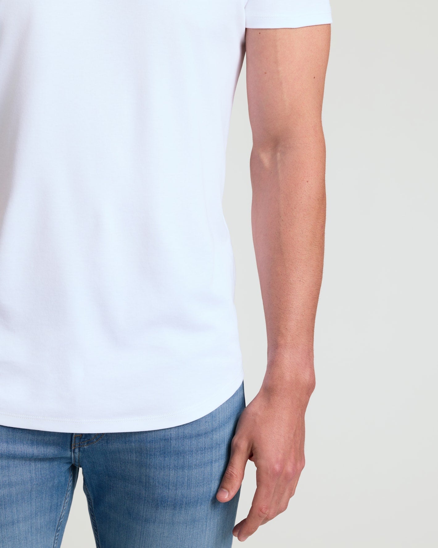 White Tall Pima Cotton Blend Curved Hem Crew