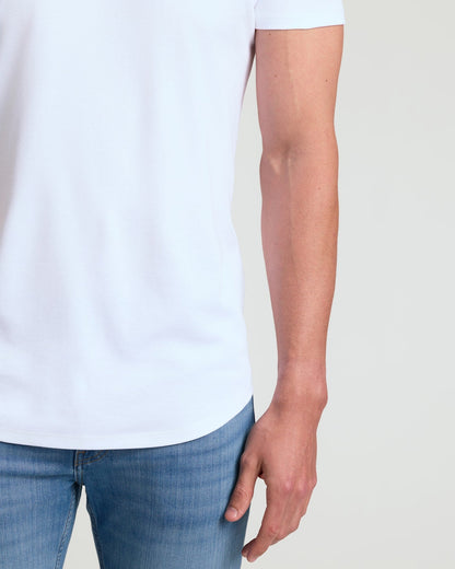 White Tall Pima Cotton Blend Curved Hem Crew