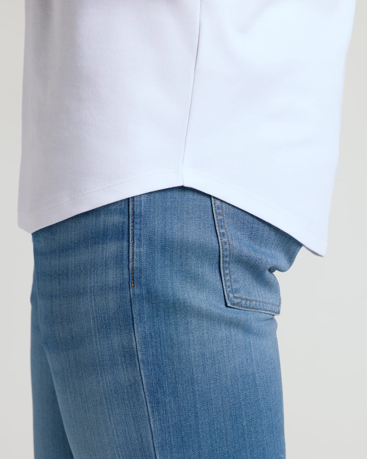 White Tall Pima Cotton Blend Curved Hem Crew