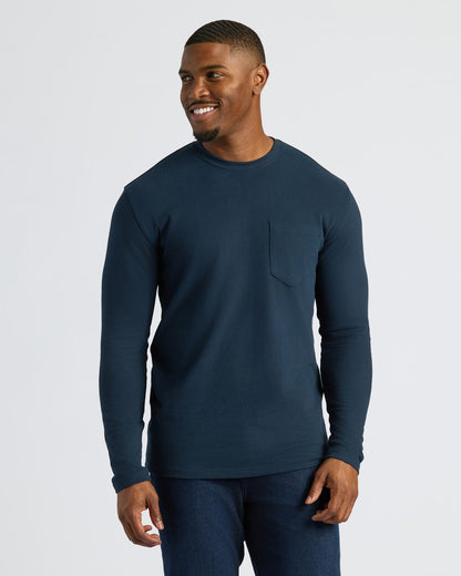 Black & Navy Tall Heavyweight Long Sleeve Pocket Crew 2-Pack
