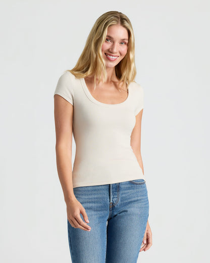 Womens Ribbed U-Neck Tee 3-Pack