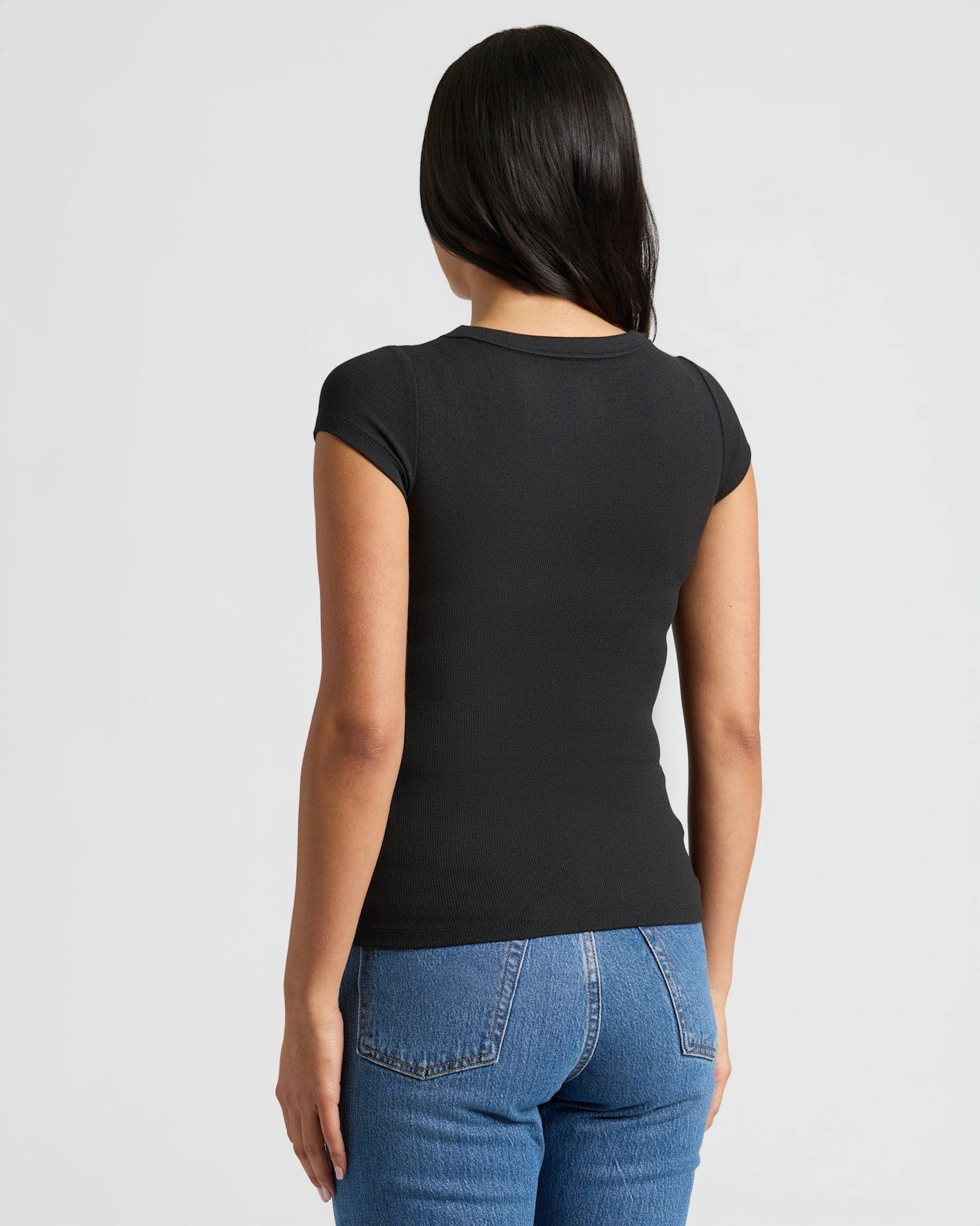 Womens Black Ribbed U-Neck Tee 3-Pack