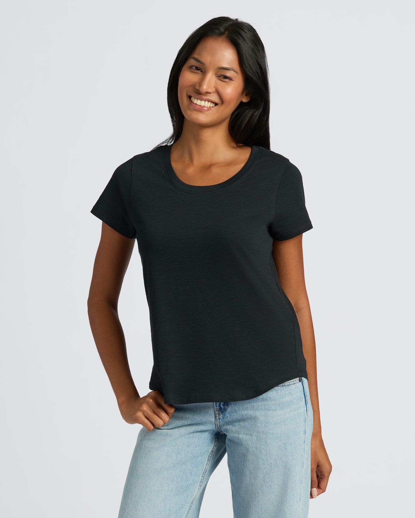 Womens Black & White Slub Scoop Neck Tee 4-Pack