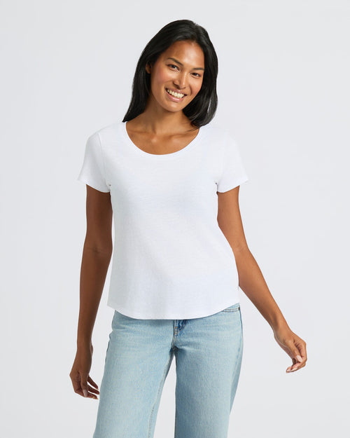 Womens White Slub Scoop Neck Tee