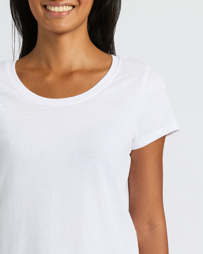 Womens White Slub Scoop Neck Tee 4-Pack