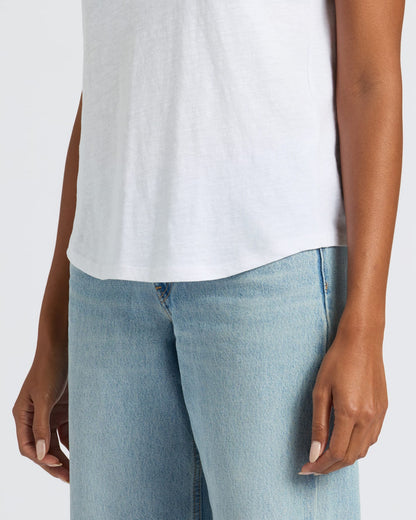 Womens White Slub Scoop Neck Tee