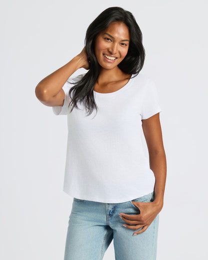 Womens White Slub Scoop Neck Tee