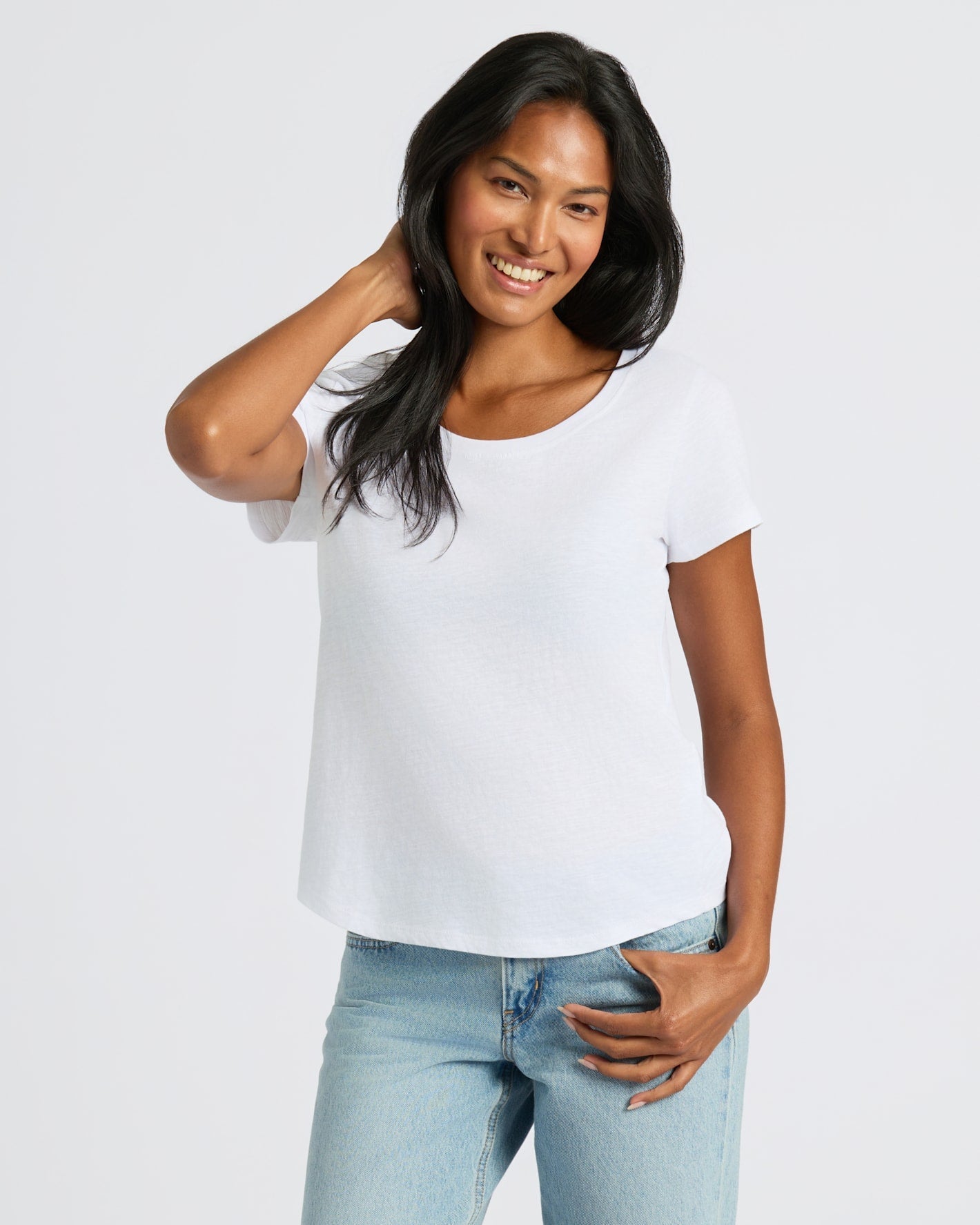 Womens White Slub Scoop Neck Tee 4-Pack