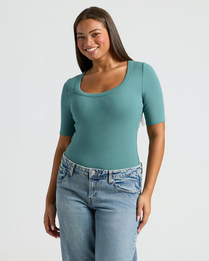 Womens Ribbed 3/4 Sleeve Scoop Neck Tee 6-Pack