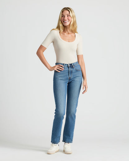 Womens Ribbed 3/4 Sleeve Scoop Neck Tee 3-Pack