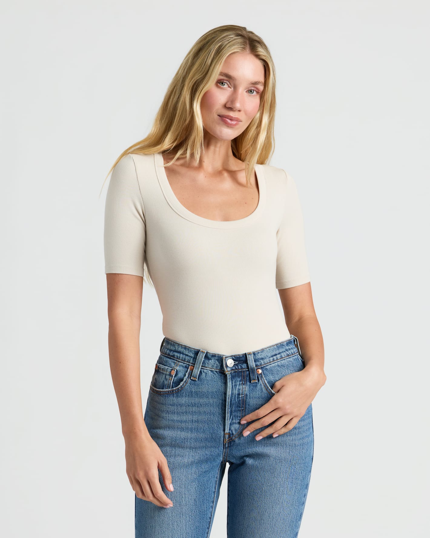 Womens Ribbed 3/4 Sleeve Scoop Neck Tee 3-Pack