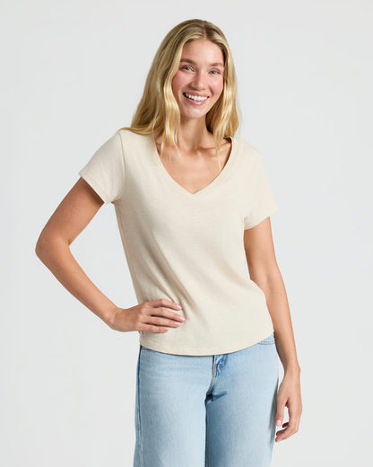 Womens Staple Relaxed Slub V-Neck Tee 4-Pack