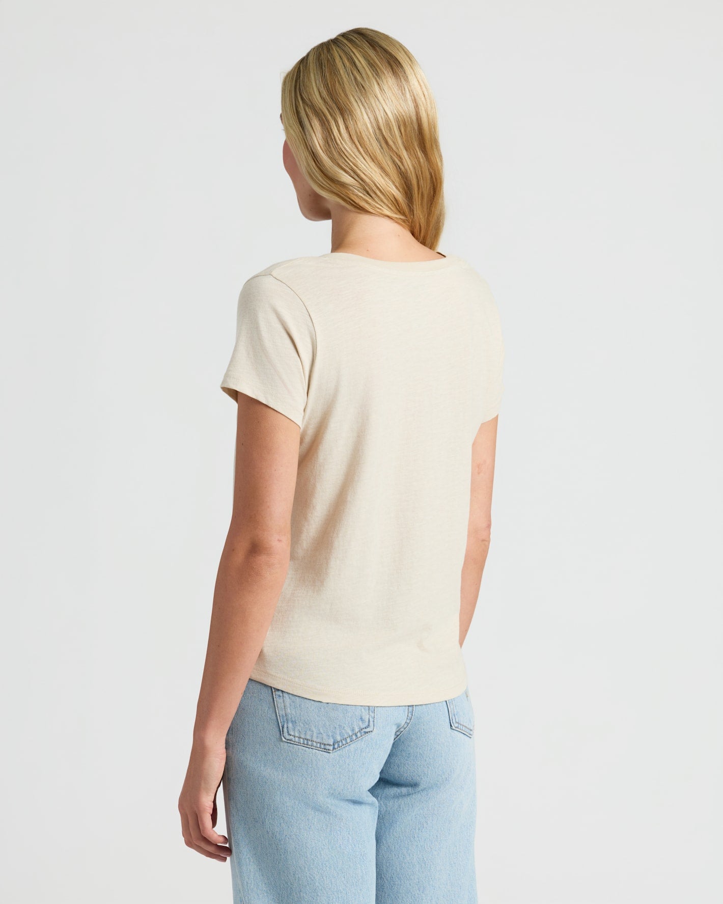 Womens Oatmeal Relaxed Slub V-Neck Tee 2-Pack