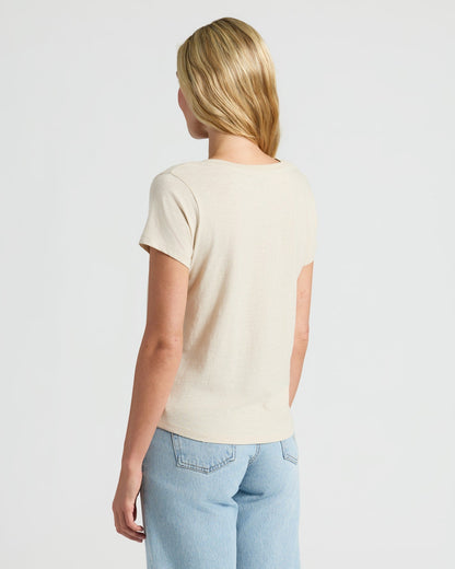 Womens Oatmeal Relaxed Slub V-Neck Tee 2-Pack