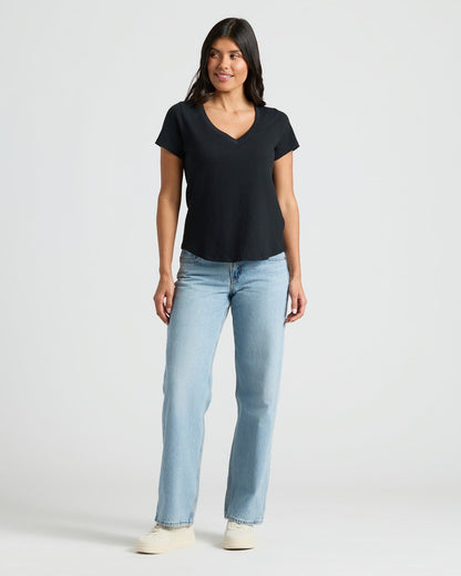 Womens Staple Relaxed Slub V-Neck Tee 4-Pack