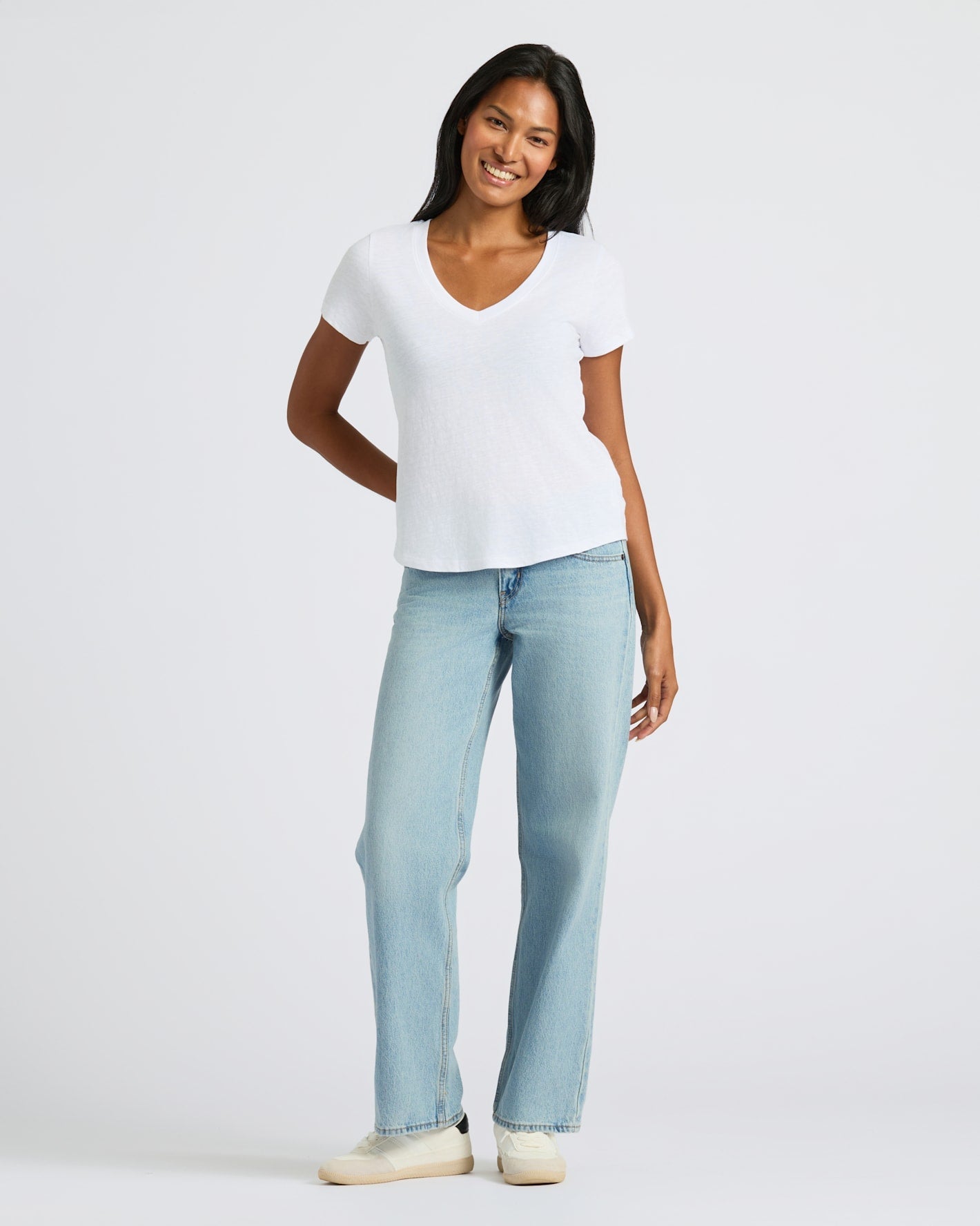 Womens Black & White Relaxed Slub V-Neck Tee 4-Pack