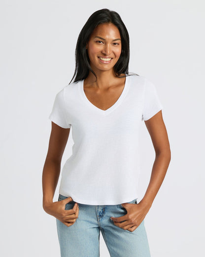 Womens Black & White Relaxed Slub V-Neck Tee 4-Pack