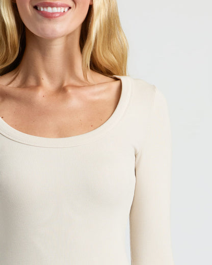 Womens Oatmeal Ribbed Long Sleeve Scoop Neck Tee 3-Pack