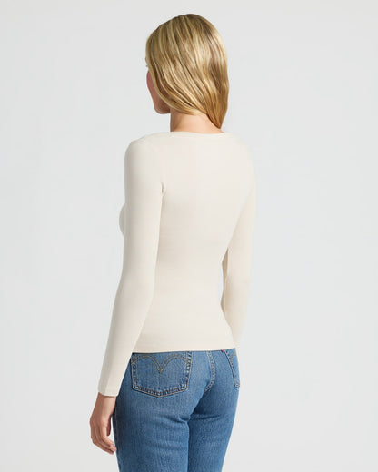 Womens Oatmeal Ribbed Long Sleeve Scoop Neck Tee 3-Pack