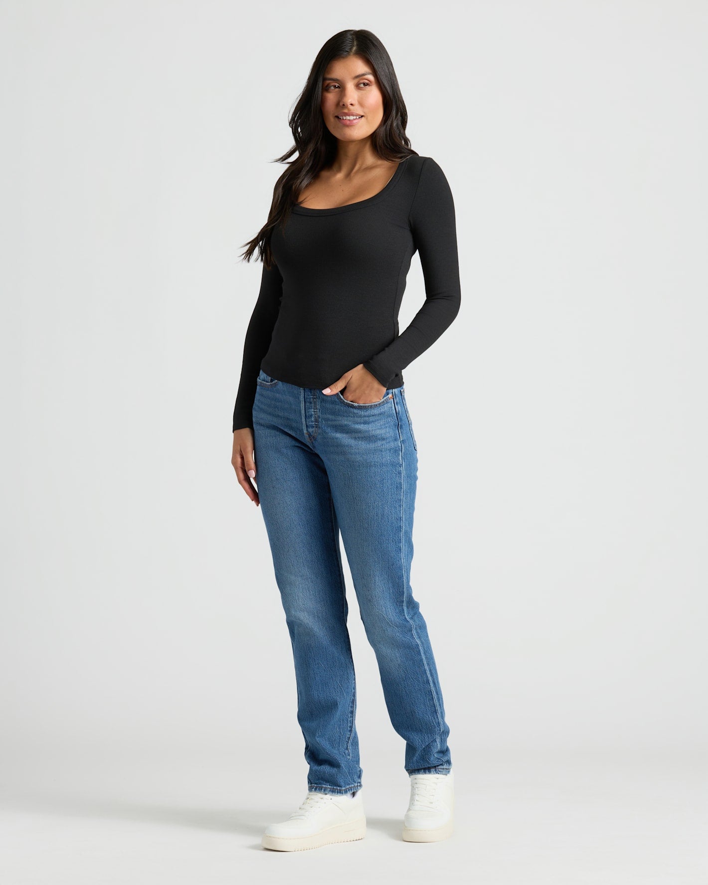 Womens Ribbed Long Sleeve Scoop Neck Tee 6-Pack