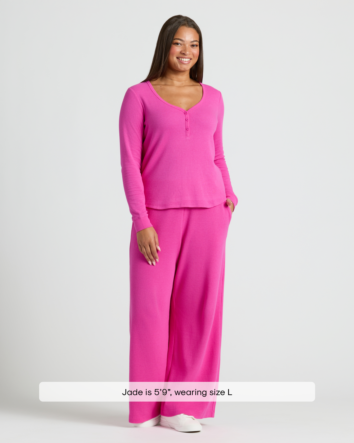 Womens Electric Fuchsia Waffle Wide Leg Pants
