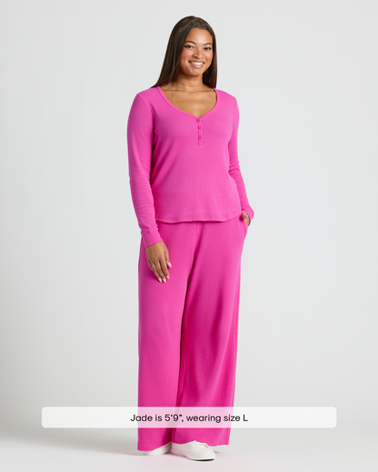 Womens Electric Fuchsia Waffle Wide Leg Pants