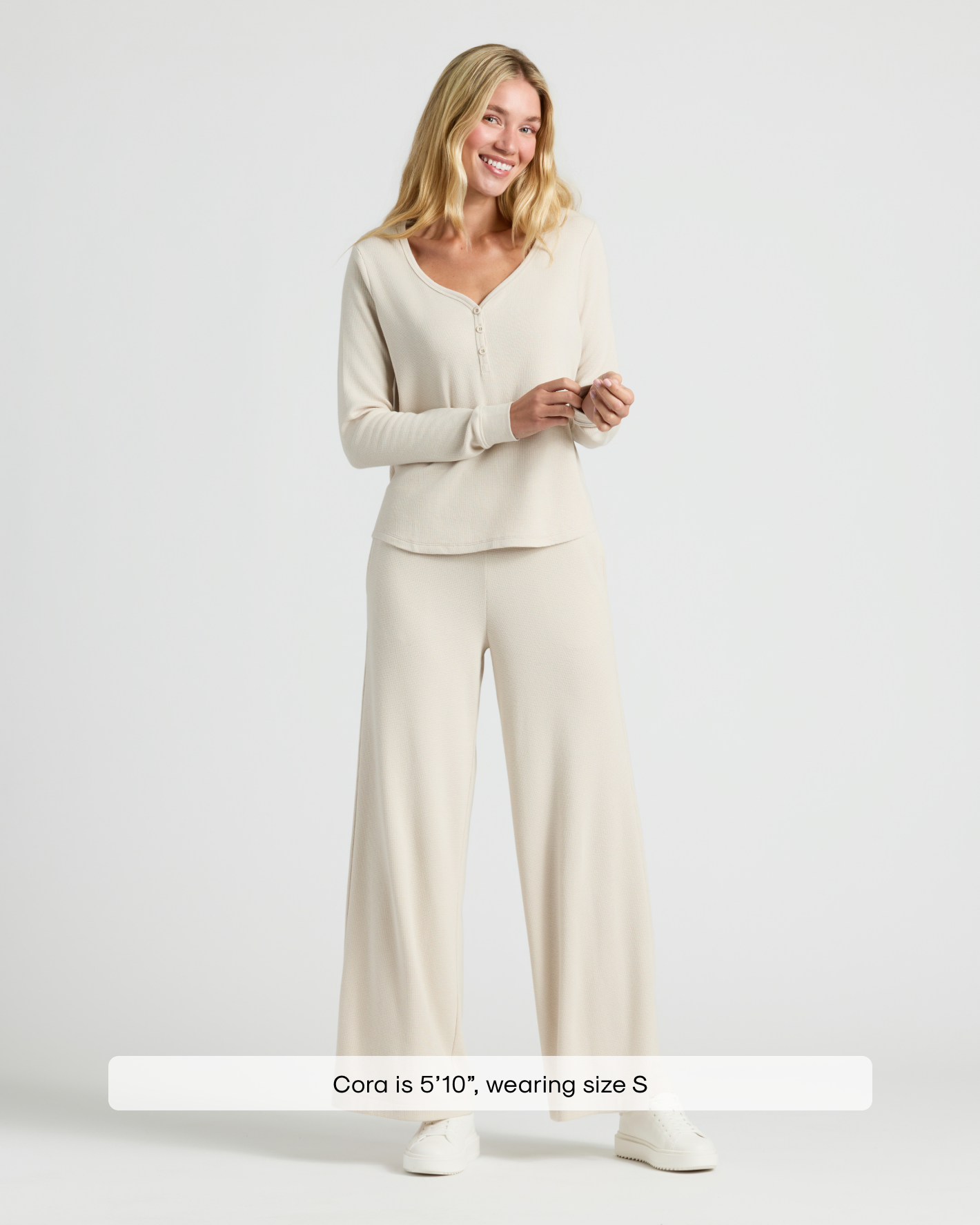 Womens Oatmeal Waffle Long Sleeve Henley & Waffle Leg Pant 2-Pack