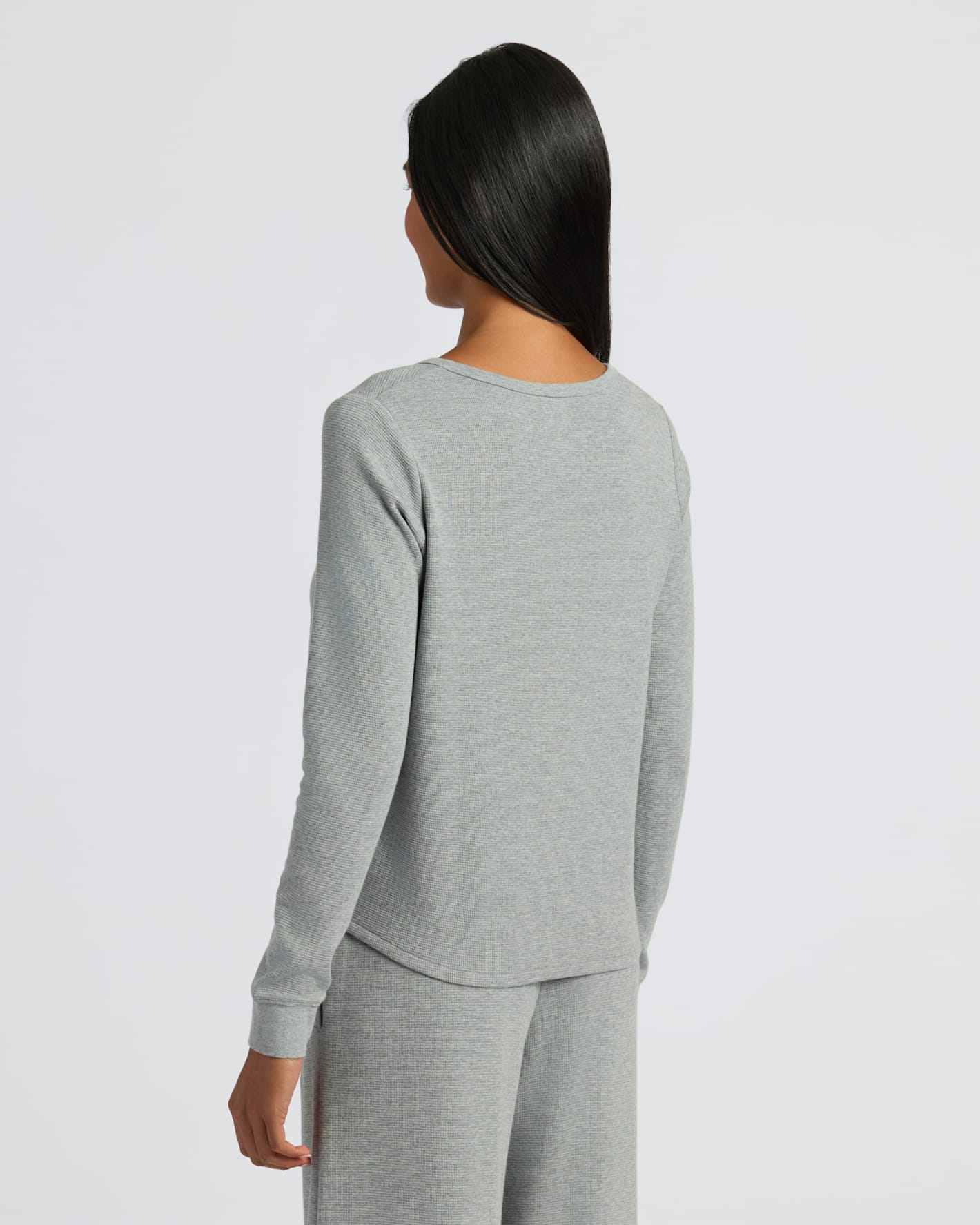 Womens Heather Gray Waffle Long Sleeve Henley & Waffle Leg Pant 2-Pack
