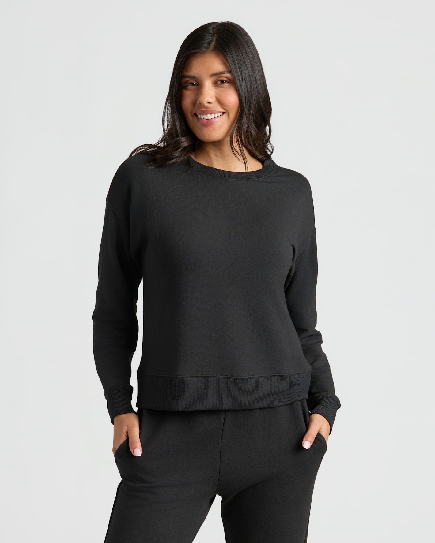 Womens Black Slouch Pullover Crew & Relaxed Jogger 2-Pack