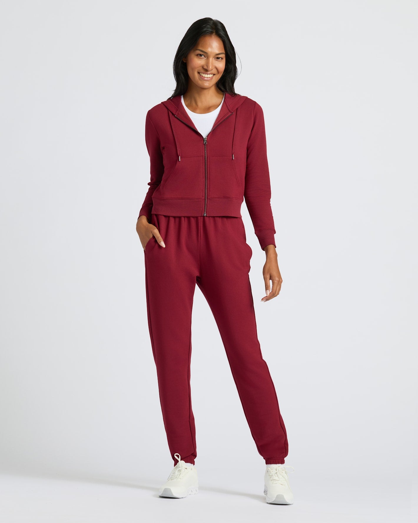 Womens Dark Maroon Crop Zip Hoodie