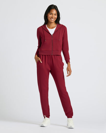 Womens Dark Maroon Crop Zip Hoodie