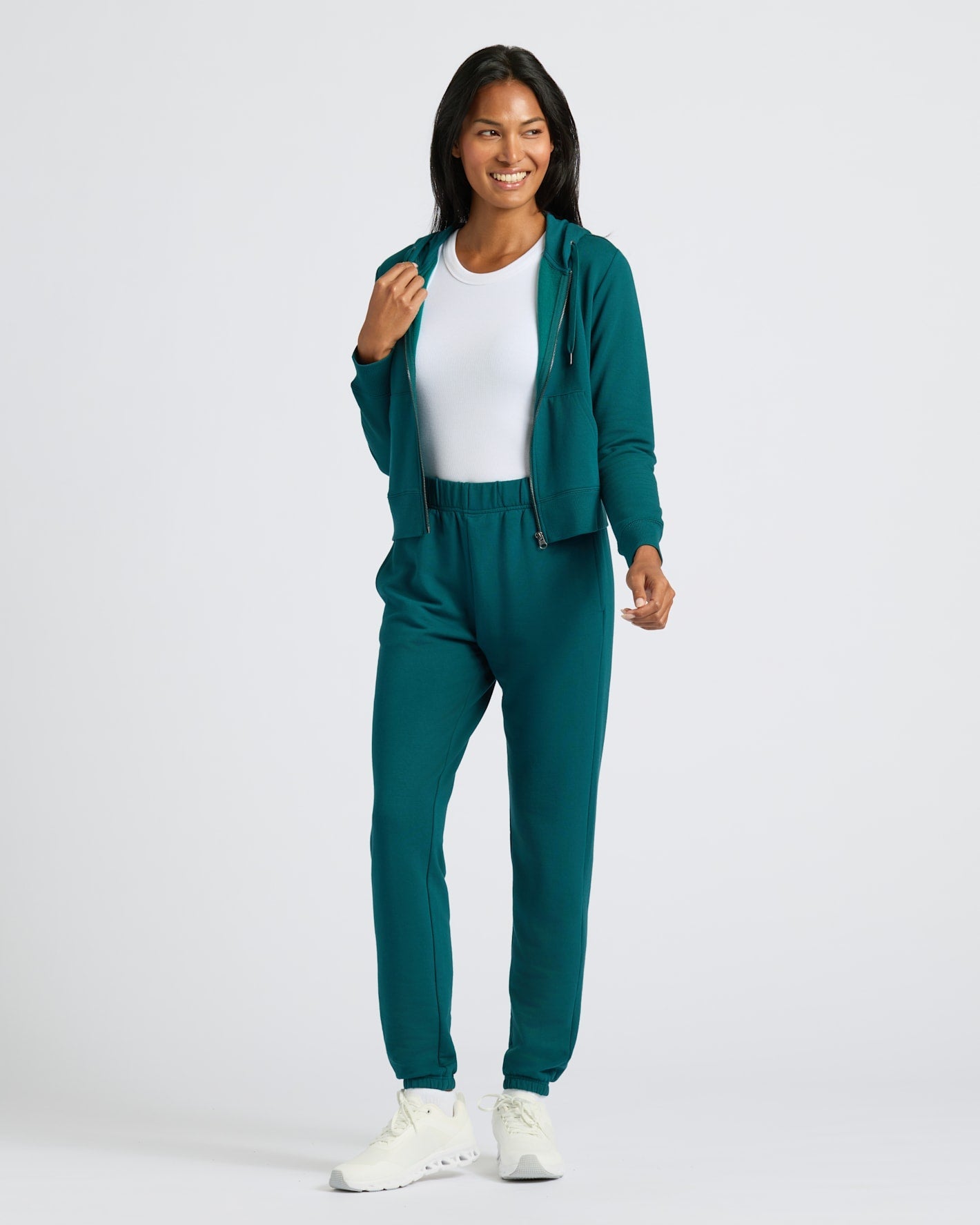 Womens Deep Emerald Crop Zip Hoodie