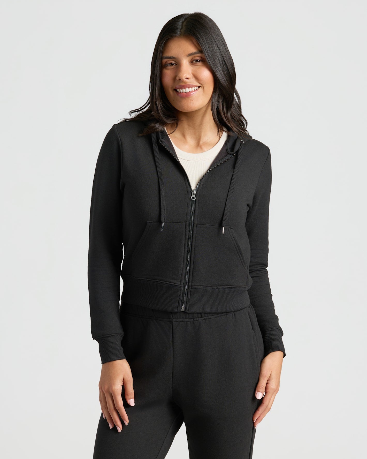 Womens Black Crop Zip Hoodie & Relaxed Jogger 2-Pack