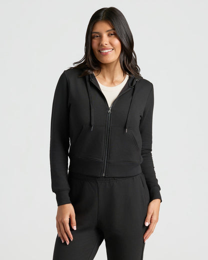 Womens Black Crop Zip Hoodie & Relaxed Jogger 2-Pack
