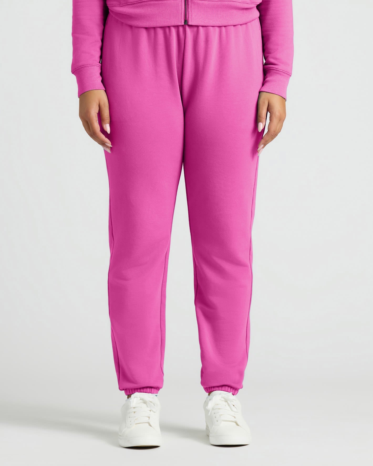 Womens Electric Fuchsia Crop Zip Hoodie & Relaxed Jogger 2-Pack
