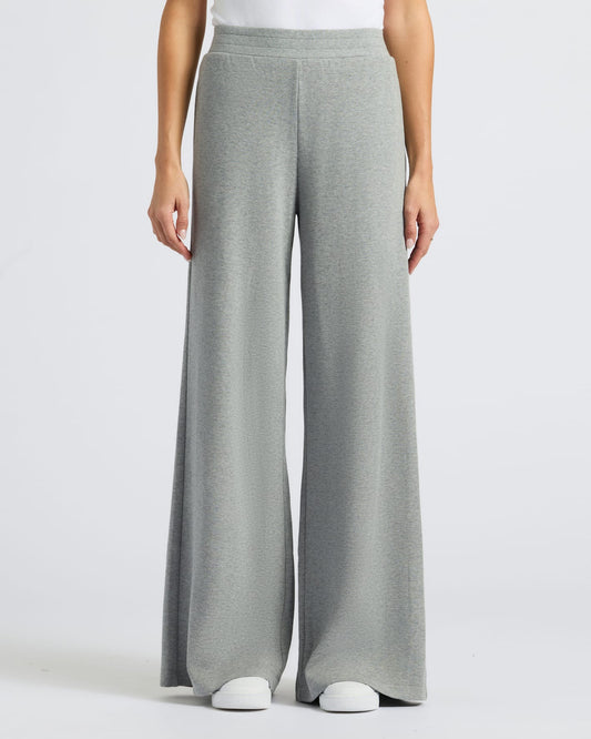 Womens Heather Gray Waffle Wide Leg Pants