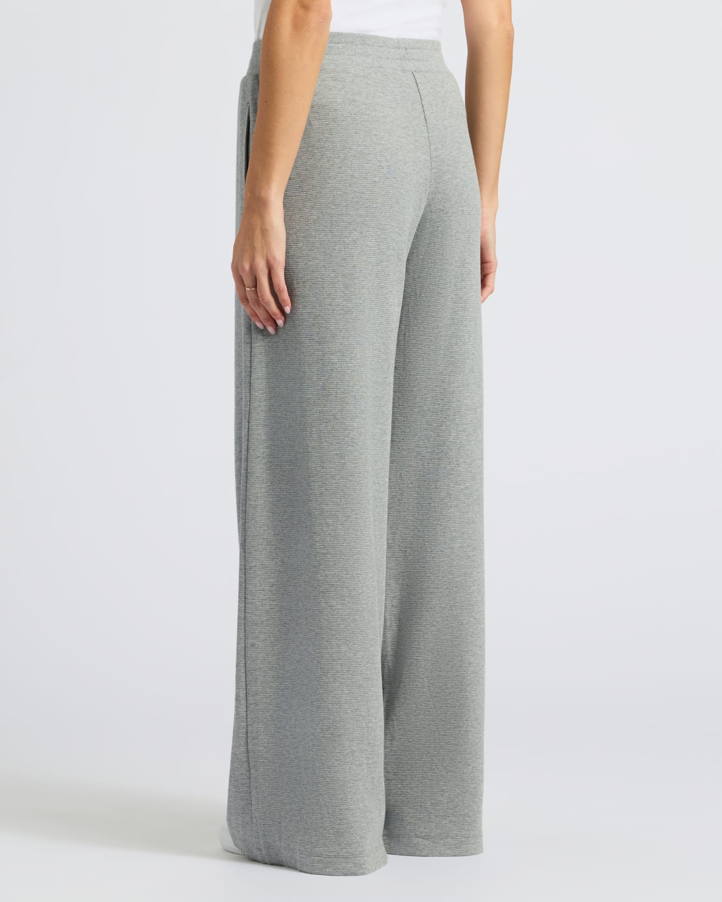 Womens Heather Gray Waffle Wide Leg Pants