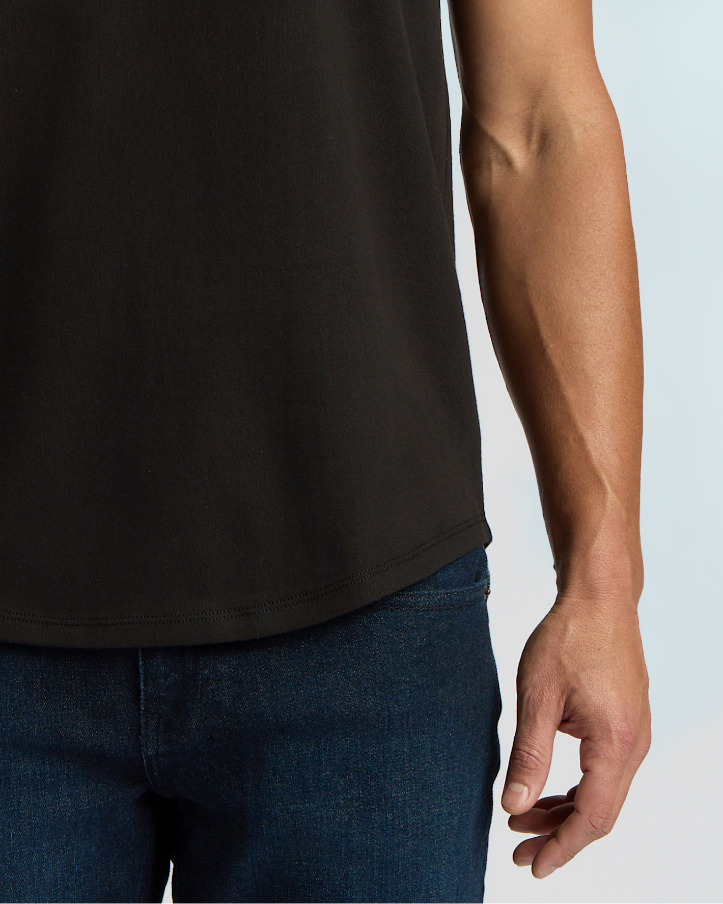 Black Heavyweight Curved Hem Henley