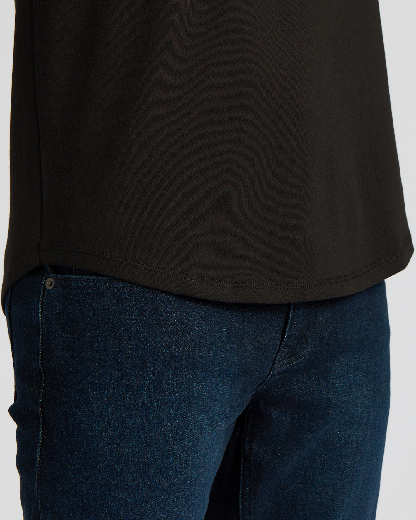 Black Heavyweight Curved Hem Henley