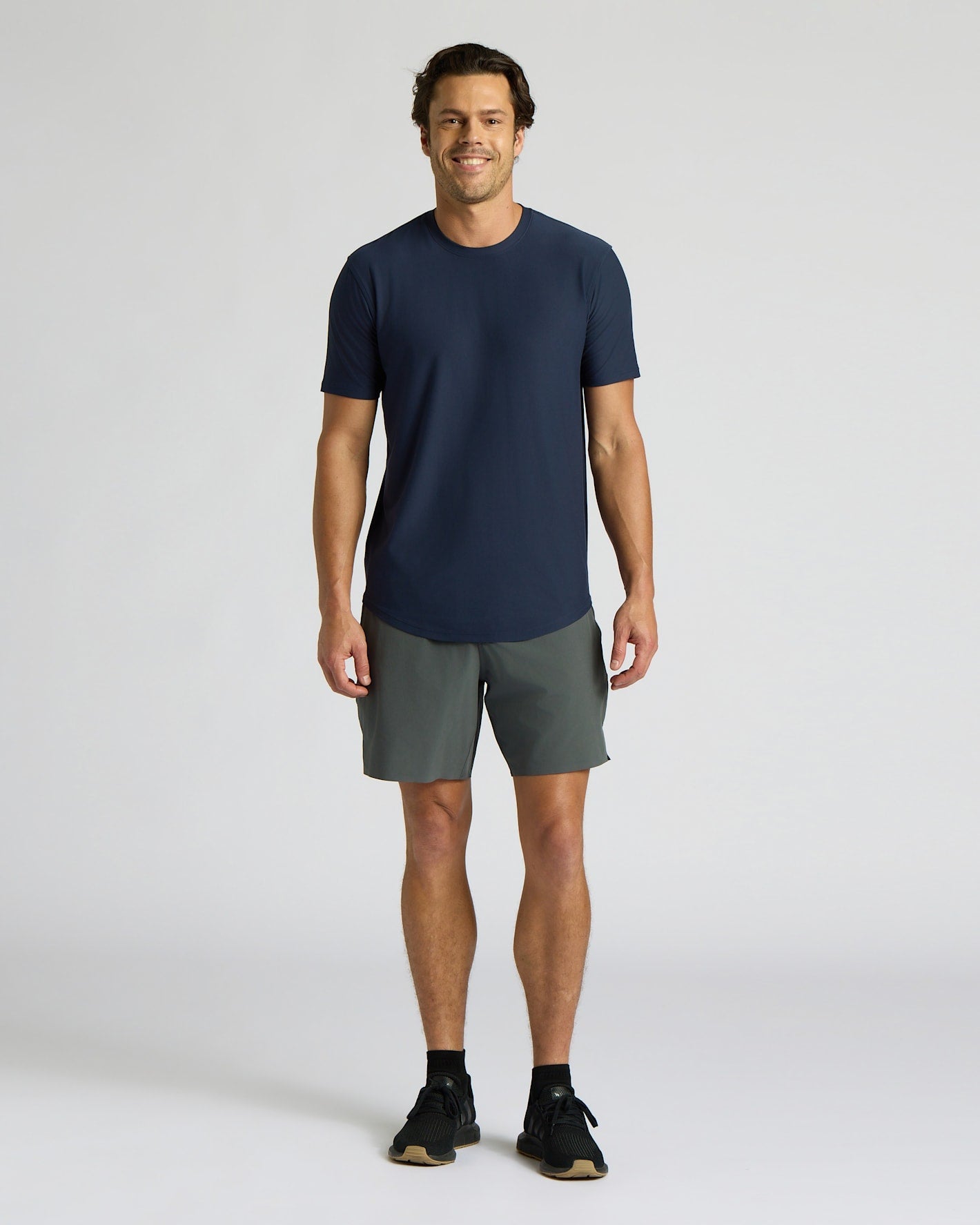Navy Active Curved Hem Crew