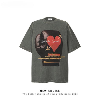American vintage street T-shirt retro men's summer loose half-sleeved shirt