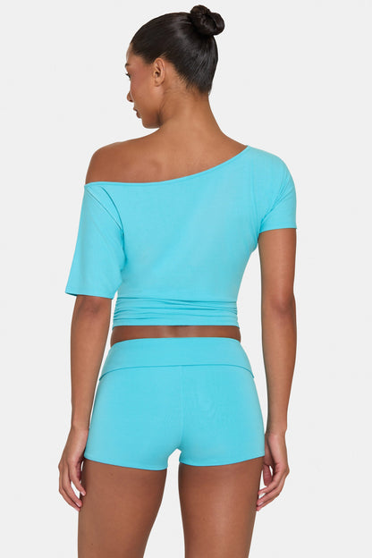 ButterCloud™ Mini Foldover Shorts in Aqua