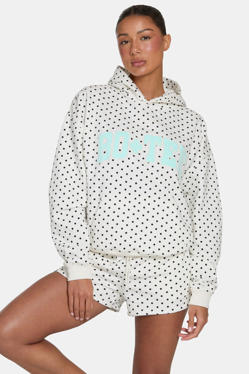 Oversized Applique Hoodie  in Monochrome Polka Dot