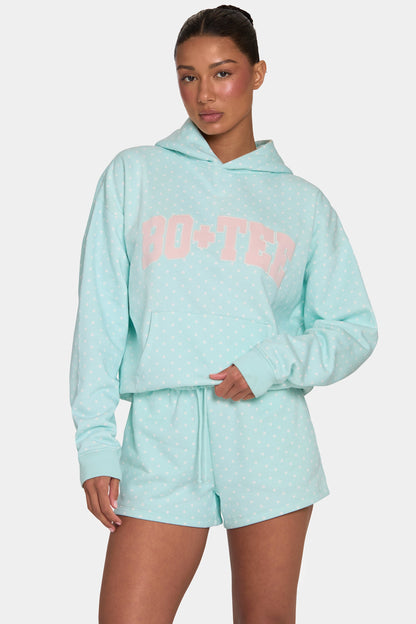 Oversized Applique Hoodie  in Peppermint Polka Dot