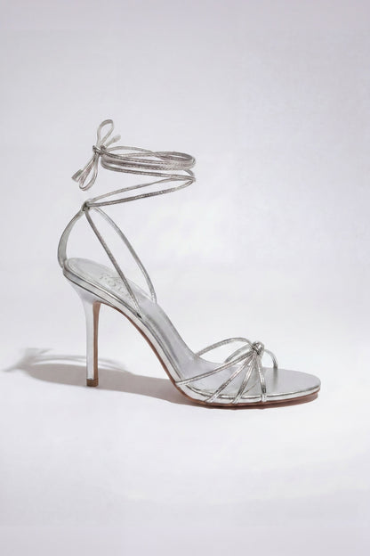 Lace-Up Heeled Sandal in Silver