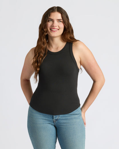 Womens Black Ribbed High Neck Tank 3-Pack