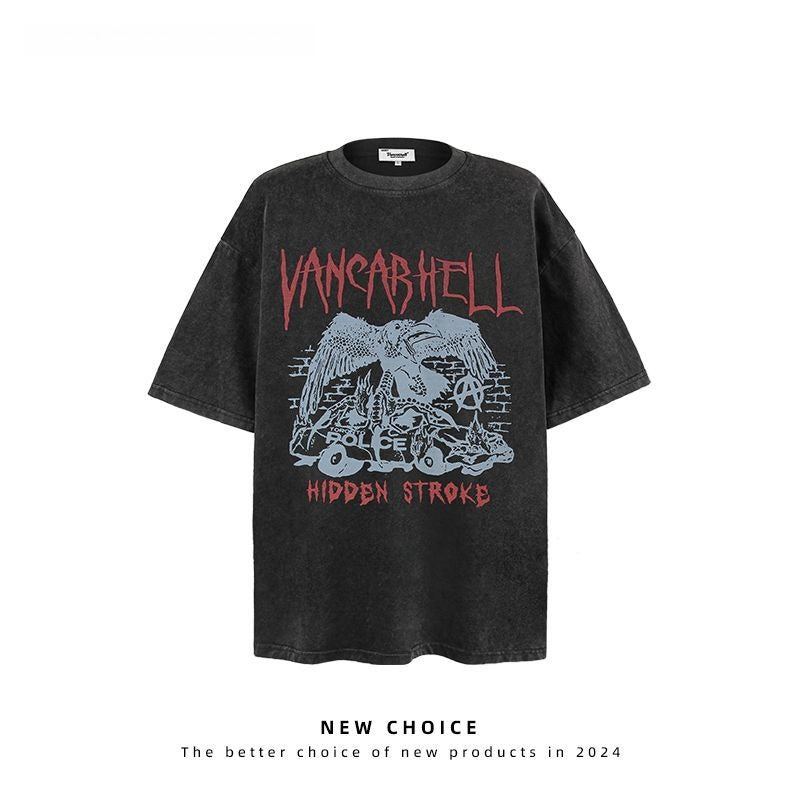 American vintage street T-shirt retro men's summer loose half sleeve